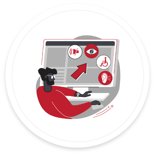 Illustration of someone on a computer with lots of accessibility options.