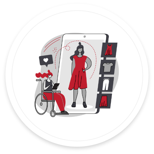 Illustration of a person with a disability engaging in content that works for them.