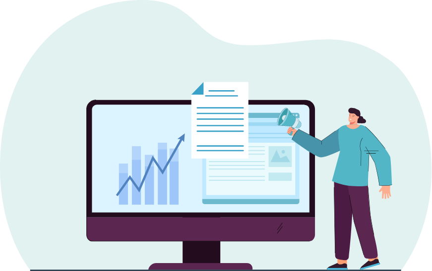 Illustration of a person sharing and explaining accessibility audit information