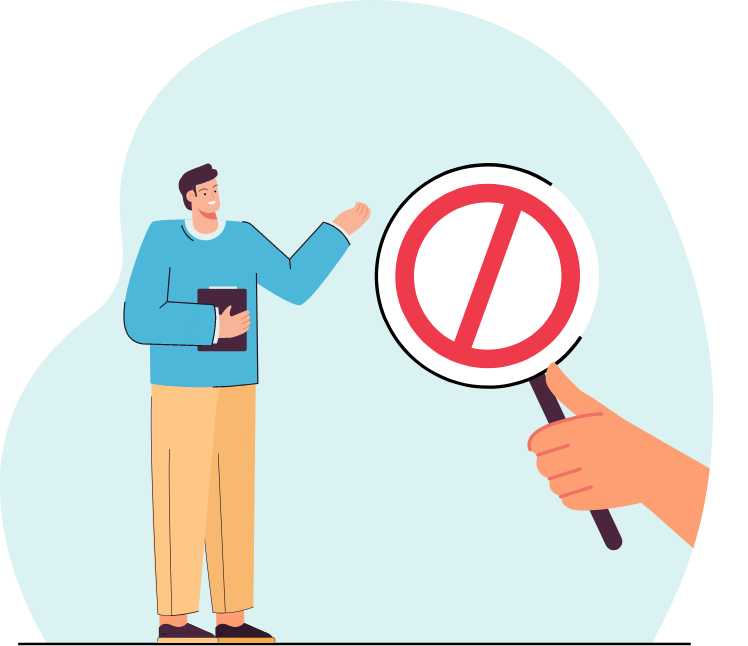 Illustration of a person explaining that something isn't accessible.